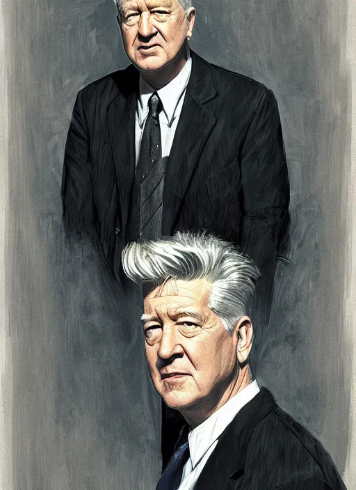 Image similar to portrait of david lynch in back to the future ( 1 9 8 5 ), highly detailed, centered, solid color background, digital painting, artstation, concept art, smooth, sharp focus, illustration, donato giancola, joseph christian leyendecker, les edwards, ed repka, wlop