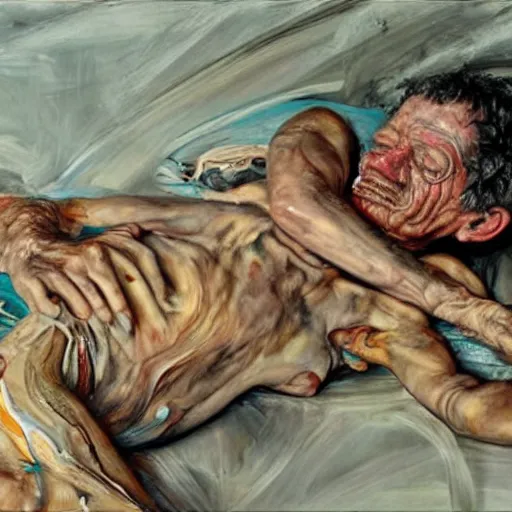 Prompt: high quality high detail painting by lucian freud and jenny saville, hd, dead, turquoise