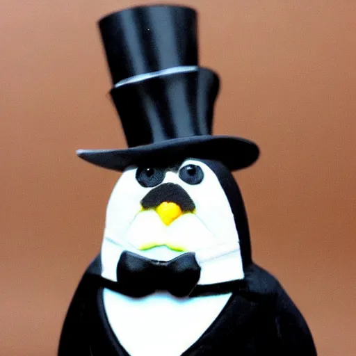 Image similar to a photo of a penguin in a tuxedo and top hat, highly detailed, photorealistic