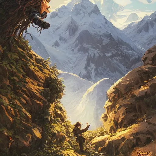 Image similar to highly detailed german ww 2 propaganda!!! nazi poster of german alps, fantasy art by greg rutkowski, loish, rhads, ferdinand knab, makoto shinkai and lois van baarle, ilya kuvshinov, rossdraws, tom bagshaw, global illumination, radiant light, detailed and intricate environment