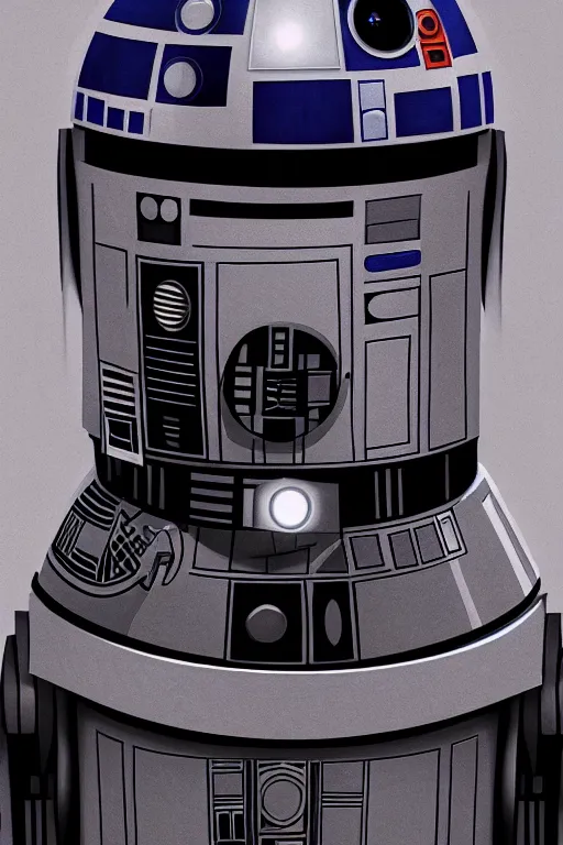 Prompt: a portrait of r 2 d 2 as a human, grim - lighting, high - contrast, intricate, elegant, highly detailed, digital painting, artstation, concept art, smooth, sharp focus, illustration