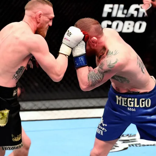 Prompt: Conor McGregor slapping a frail elderly man