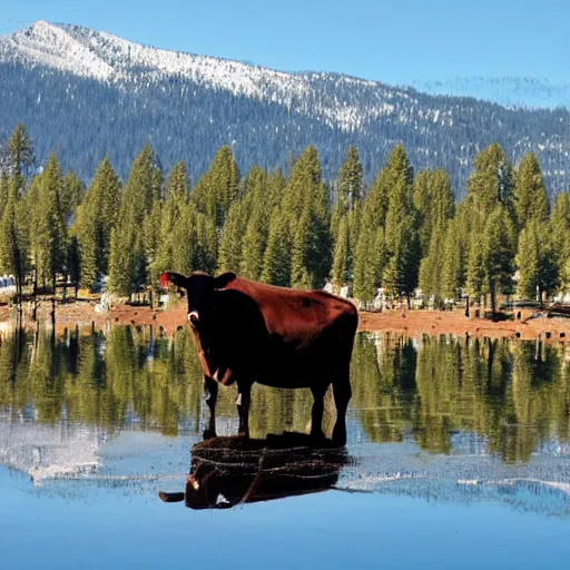 Image similar to a photo of a cow at lake tahoe