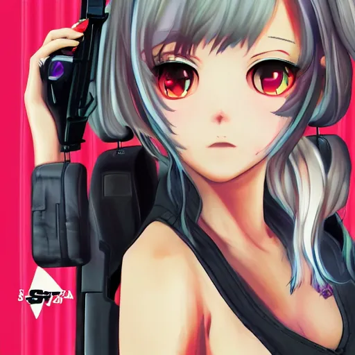 Image similar to Anime girl in GTA V, cover art by Stephen Bliss, artstation, sharp focus