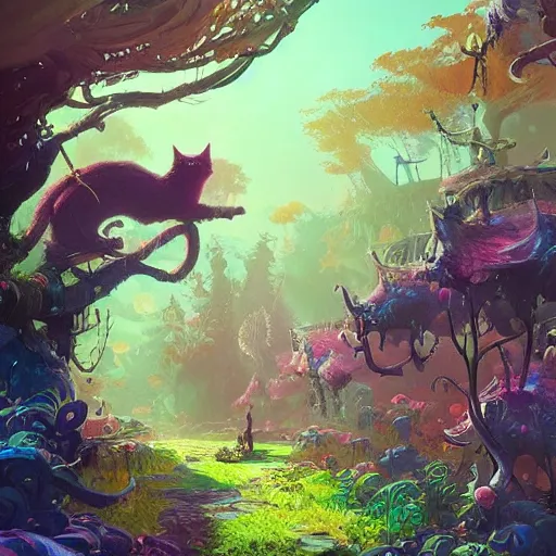 Image similar to cats walking through a magical forest, fantasy, intricate, elegant, highly detailed, digital painting artstation, blender, unreal engine 5, octane render, smooth, sharp focus, illustration, by Anton Fadeev and Philipp A. Urlich and Pengzhen Zhang and Andreas Rocha