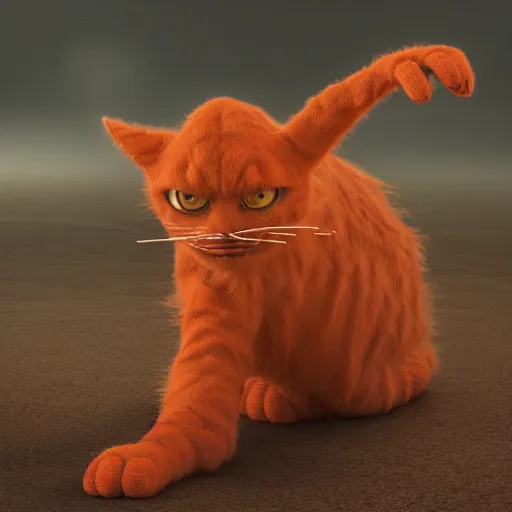 Image similar to hyperrealistic dslr film still of andrew garfield disguised as garfield, orange cat, stunning 8 k octane comprehensive 3 d render, inspired by istvan sandorfi & greg rutkowski & unreal engine, perfect symmetry, dim volumetric cinematic lighting, extremely hyper - detailed, incredibly real lifelike attributes & flesh texture, intricate, masterpiece, artstation, stunning