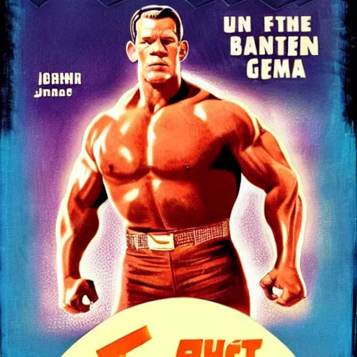 Image similar to john cena in 1 9 5 0 s pulp sci - fi movie poster, retrofuturism, highly detailed