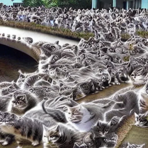 Prompt: A tsunami made out of cats