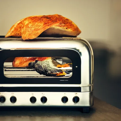 Prompt: pigeon as a toaster horrific, 4k