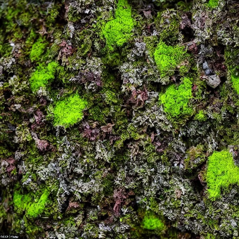 Image similar to a lichens and moss close-up various fungus, mushrooms and plants, inside the picture is infinity, Atmospheric phenomenon, artistic photography, muted colors, conceptual, long exposure outside the city, volumetric light