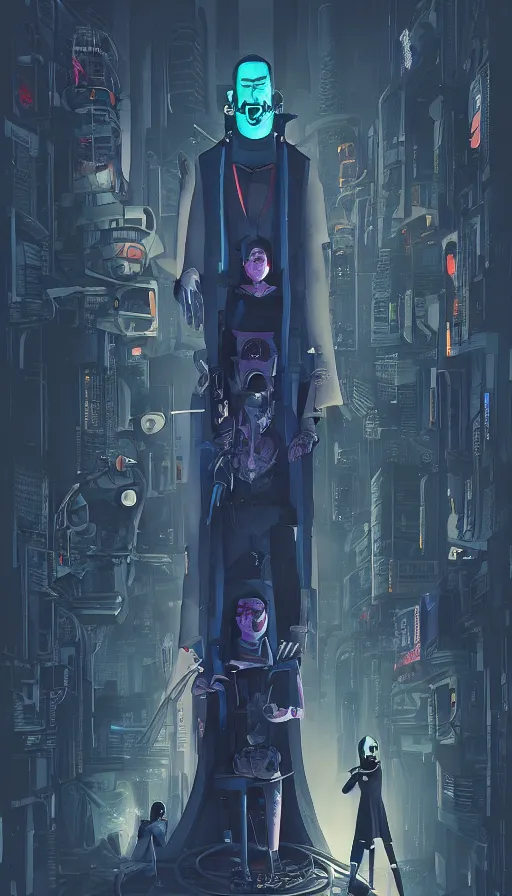 Image similar to cyberpunk addams family, sharp focus, james gilleard, cinematic, game art, extremely detailed digital painting, print