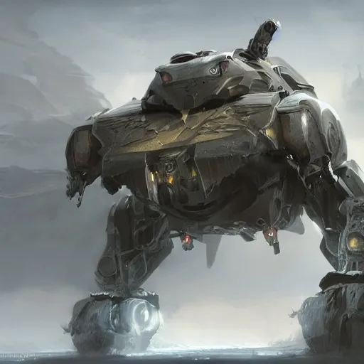 Image similar to armored robotic panther, matte painting concept art by jama jurabaev and by vitaly bulgarov