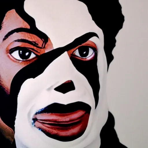 Image similar to half white half black bisected Michael Jackson facial closeup highly-detailed photo