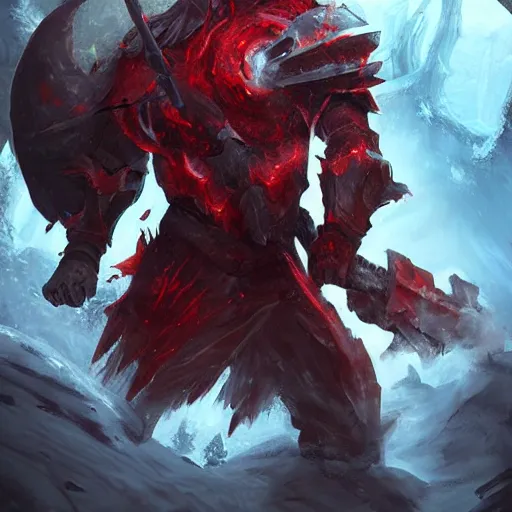 Image similar to ((((rock elemental spirit)))), red theme, bloody battlefield, weapons and armors, Dota 2 hero, hearthstone art style, epic fantasy style art, fantasy epic digital art, epic fantasy card game art
