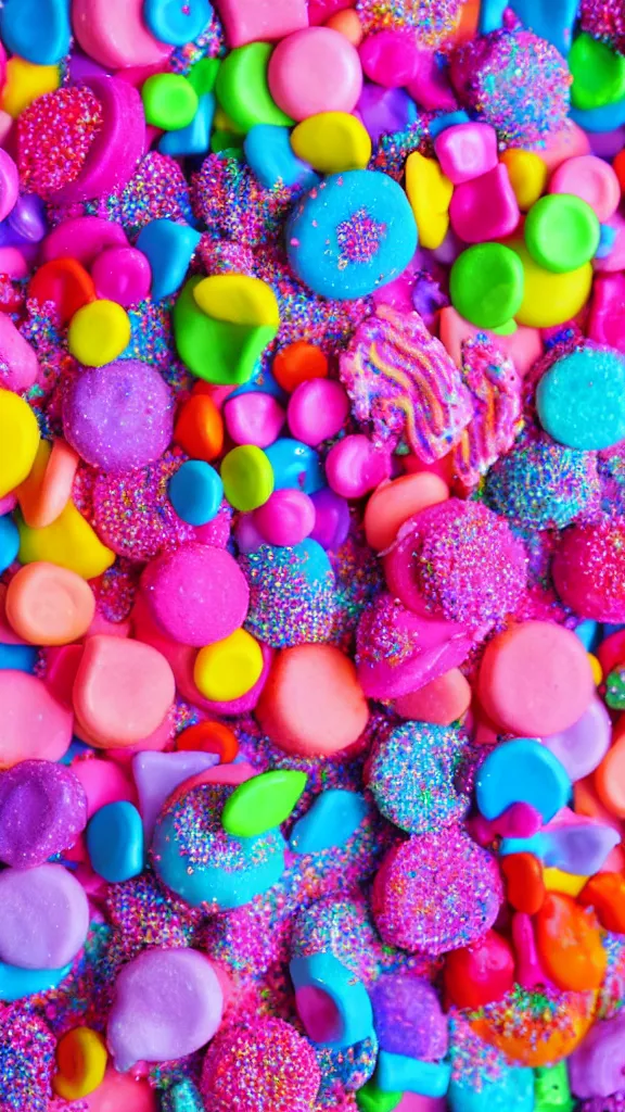 Prompt: a candy mountain covered in sprinkles, vibrant colors, pink frosted donut, cute 3 d render, candyland mountain decorated with gumdrops, highly detailed,