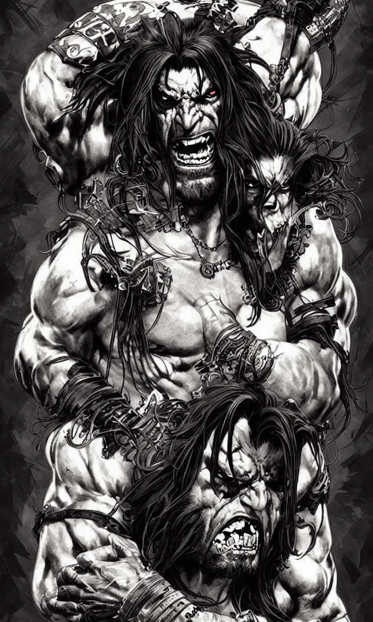 Image similar to lobo by simon bisley, photoshop, art by artgerm and greg rutkowski and alphonse mucha