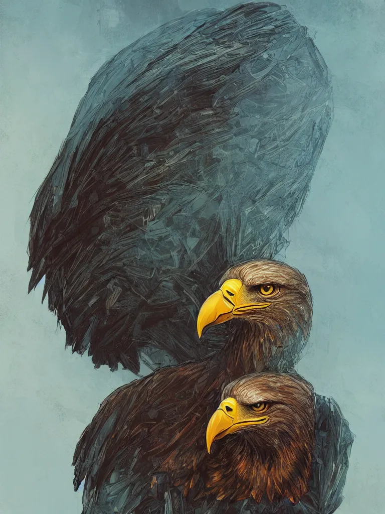 Image similar to symmetrical realistic full body of anthropomorphic photo portrait of an eagle! wearing leather armor, by jack kirby italo calvino roger dean and alena aenami