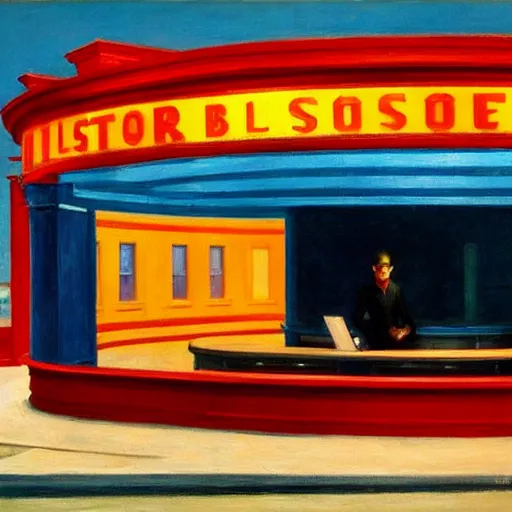Image similar to blockbuster painted by edward hopper