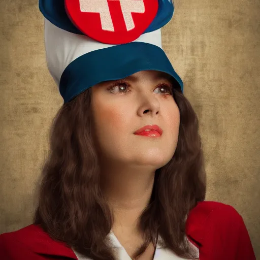 Prompt: render of a nurse hat with an asylum background realistic vintage 8 k glossy hd