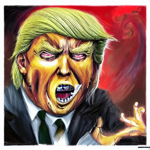 Image similar to donald trump turning into a horrible horrific cthulu lovecraftian monster in the style of greg rutkowski