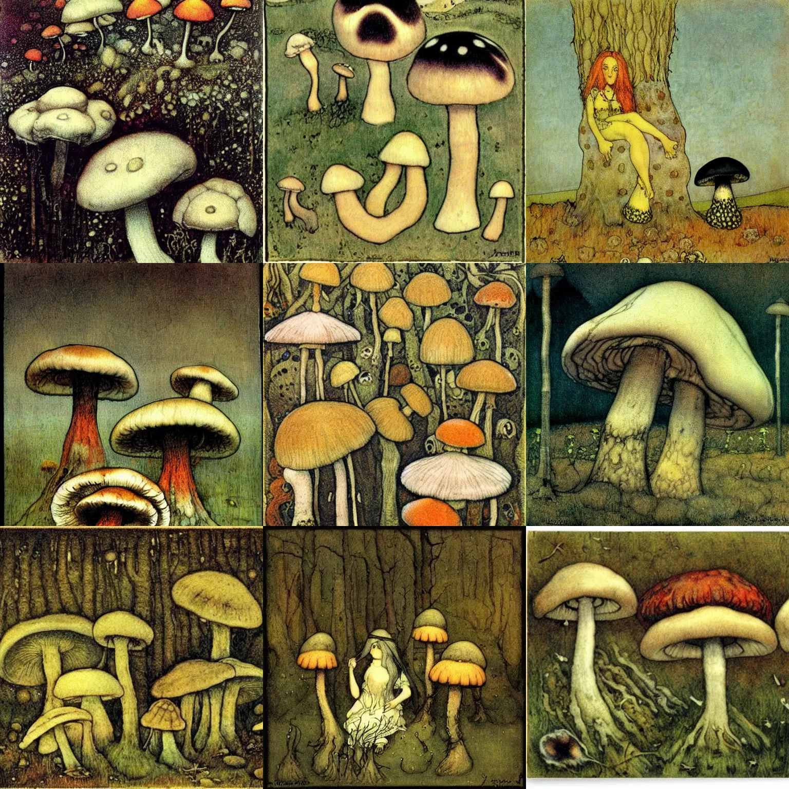 Image similar to poisonous mushrooms by John Bauer