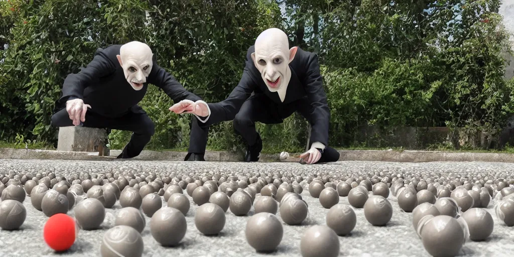 Image similar to nosferatu is playing petanque balls in south of france