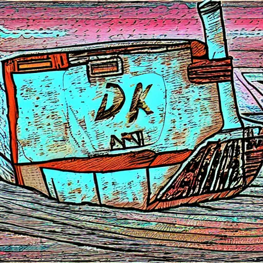 Prompt: an abandoned ship on the aral sea desert, in the style of daniel johnston and outsider art, 8 k, line brush, minimal, gradiated colors, overlaid with cyrillic adverts