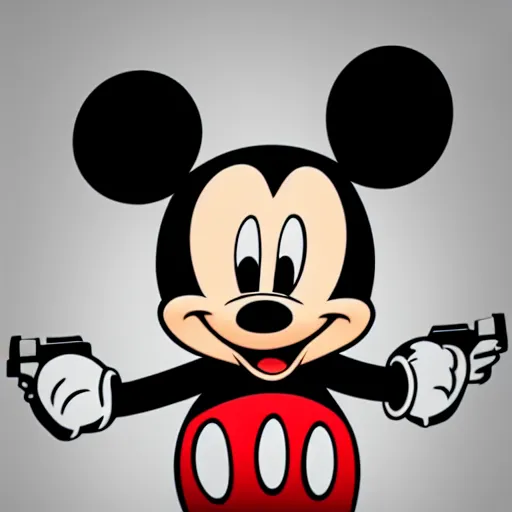 Prompt: Photorealistic mickey mouse holding a gun, Hyperdetailed, 108 megapixels, artstation concept art