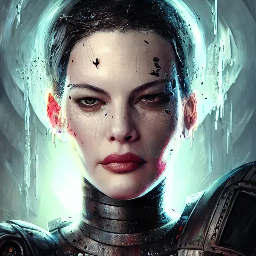 Image similar to liv tyler portrait, dystopia core, apocalyptic, armor, warrior, dramatic, sharp focus, fiction, neon, fantasy, hyper detailed, digital art, trending in artstation, cinematic lighting, studio quality, smooth render, unreal engine 5 rendered, octane rendered, art style and nixeu and wlop and krenz cushart