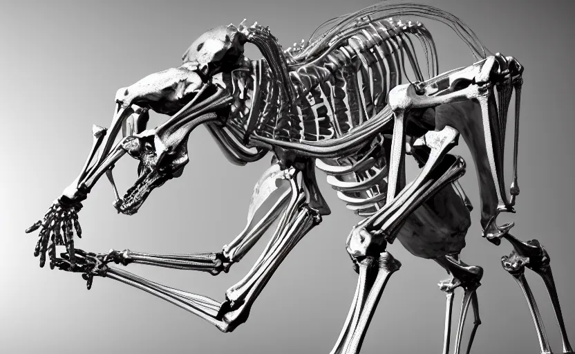 Prompt: stylized shiny polished silver statue full body extra limbs bizarre cosmic horror quadruped animal ( skeleton ) four legs made of marble of slug creature tendrils, perfect symmetrical body, perfect symmetrical face, hyper realistic, hyper detailed, by johannen voss, by michelangelo, octane render, blender, 8 k, displayed in pure white studio room