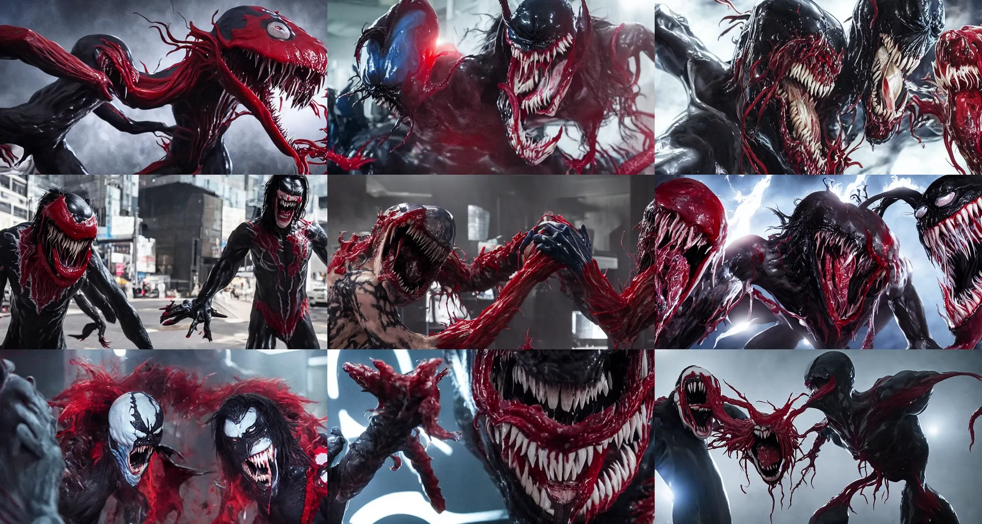 Prompt: Morbius vs Venom: Time To Morb, movie stills, cinematic action
