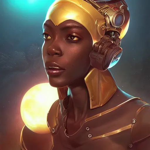 Prompt: african space pirate, science fiction, highly detailed, digital painting, beautiful eyes, symmetry, concept art, sharp focus, illustration, global illumination, radiant light, detailed and intricate environment, art by artgerm and greg rutkowski and magali villeneuve and ilya kuvshinov!