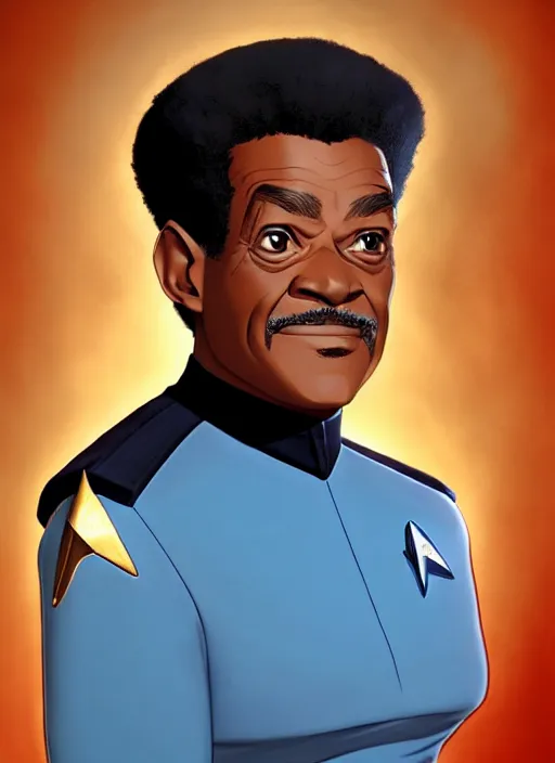 Prompt: cute star trek officer don king, natural lighting, path traced, highly detailed, high quality, digital painting, by don bluth and ross tran and studio ghibli and alphonse mucha, artgerm
