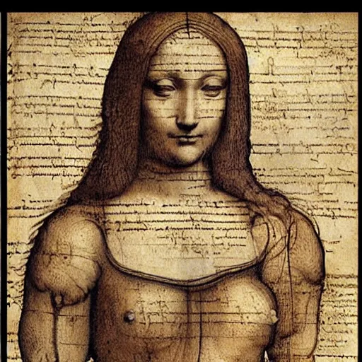 Image similar to a neural net drewn by leonardo da vinci, very realistic, with backwards writing, on parchment