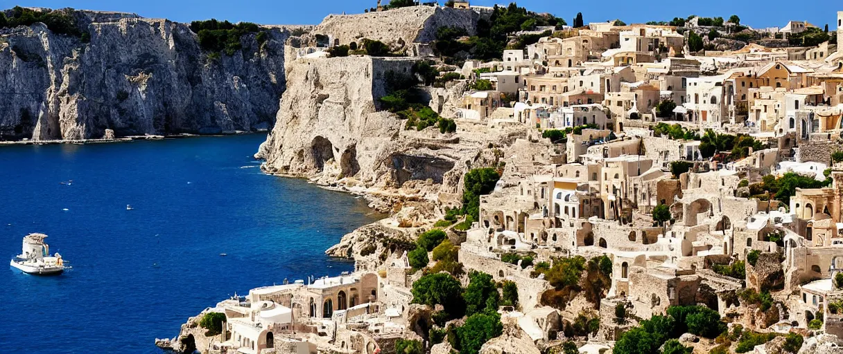 Image similar to ancient mediterranean city, white cliff