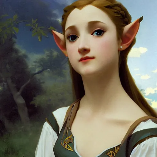 Prompt: low poly princess Zelda Zelda Zelda looking over her shoulder by William-Adolphe Bouguereau
