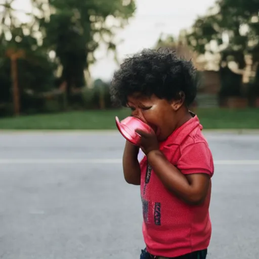 Prompt: a toddler with a megaphone, crying intense