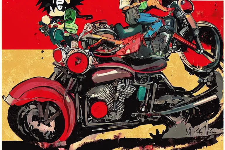 Image similar to italian pizza, akira's motorcycle, gorillaz, poster, high quality