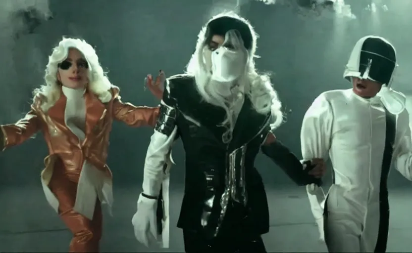 Prompt: michael jackson and lady gaga in trance sci - fi music video