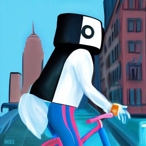 Image similar to dj marshmello exercising in nyc, digital painting, artstation