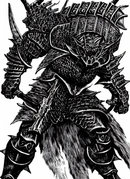 Image similar to demon wolf armored knight by kentaro miura