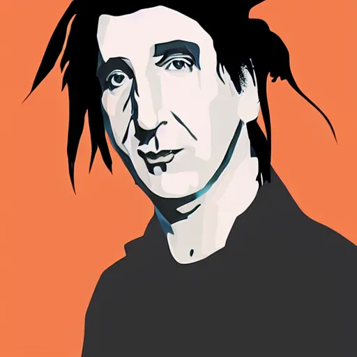 Prompt: trent reznor as robert smith as neil gaiman, vector art, art deco