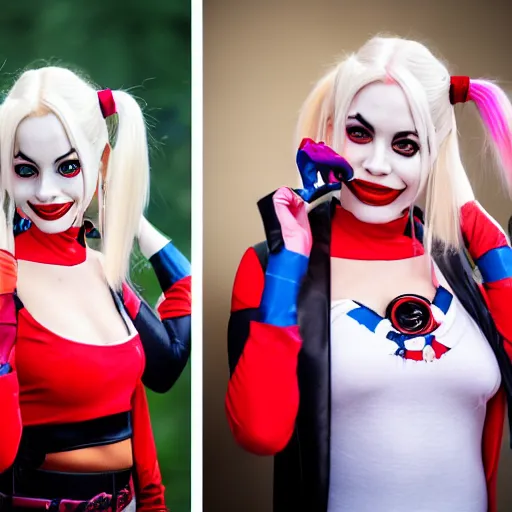 Prompt: portrait photo still of real life harley quinn, 8 k, 8 5 mm f 1. 8