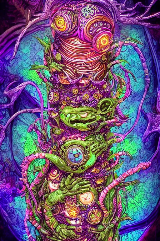 Image similar to creature sushi roots cactus elemental flush of force nature micro world fluo light deepdream a wild amazing steampunk baroque ancient alien creature, intricate detail, colorful digital painting radiating a glowing aura global illumination ray tracing