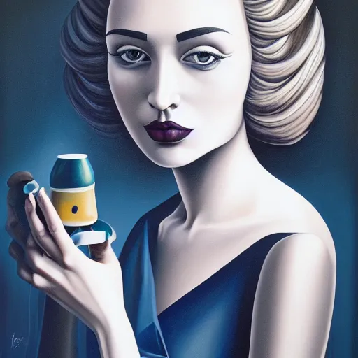 Image similar to a painting of a woman, an ultrafine detailed painting by rafal olbinski, behance contest winner, pop surrealism, detailed painting, very detailed, minimalist, airbrush art