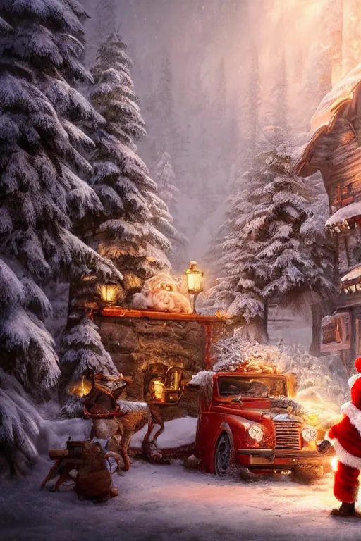 Image similar to Santa's workshop, dramatic lighting, cinematic, establishing shot, extremely high detail, foto realistic, cinematic lighting, post processed, concept art, high details, cinematic, 8k resolution, beautiful detailed, photorealistic, digital painting, artstation, concept art, smooth, sharp focus, artstation trending, octane render, unreal engine