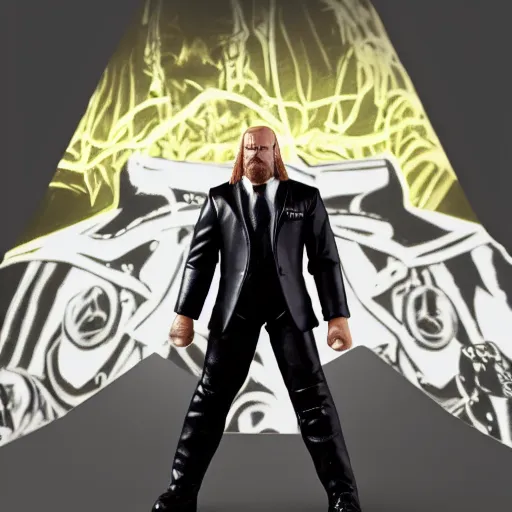 Image similar to Full body shot of a Triple H vinyl figure as a villain, white background, 3d, high quality, depth of field, high contrast, 8k, concept art, smooth, sharp focus, highly detailed