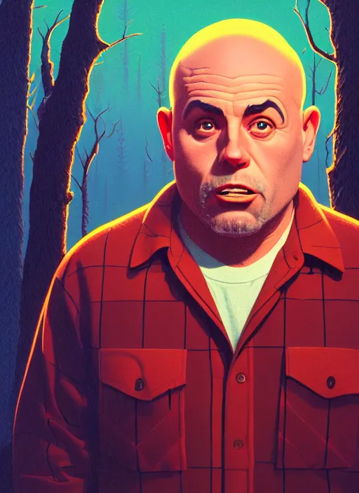 Prompt: artwork by michael whelan and tomer hanuka, laurent durieux, close up portrait ofjoe rogan dressed as a lumberjack, in scene in twin peaks, full of details, by makoto shinkai and thomas kinkade, matte painting, trending on artstation and unreal engine