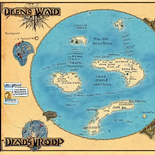 Image similar to dnd world map, oceans and islands