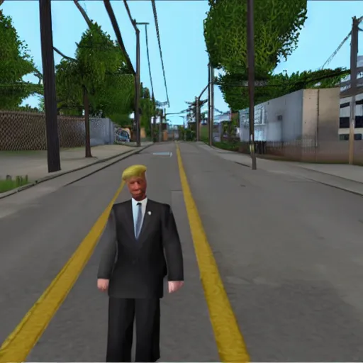 Prompt: donald trump, gta san andreas screenshot, grove street